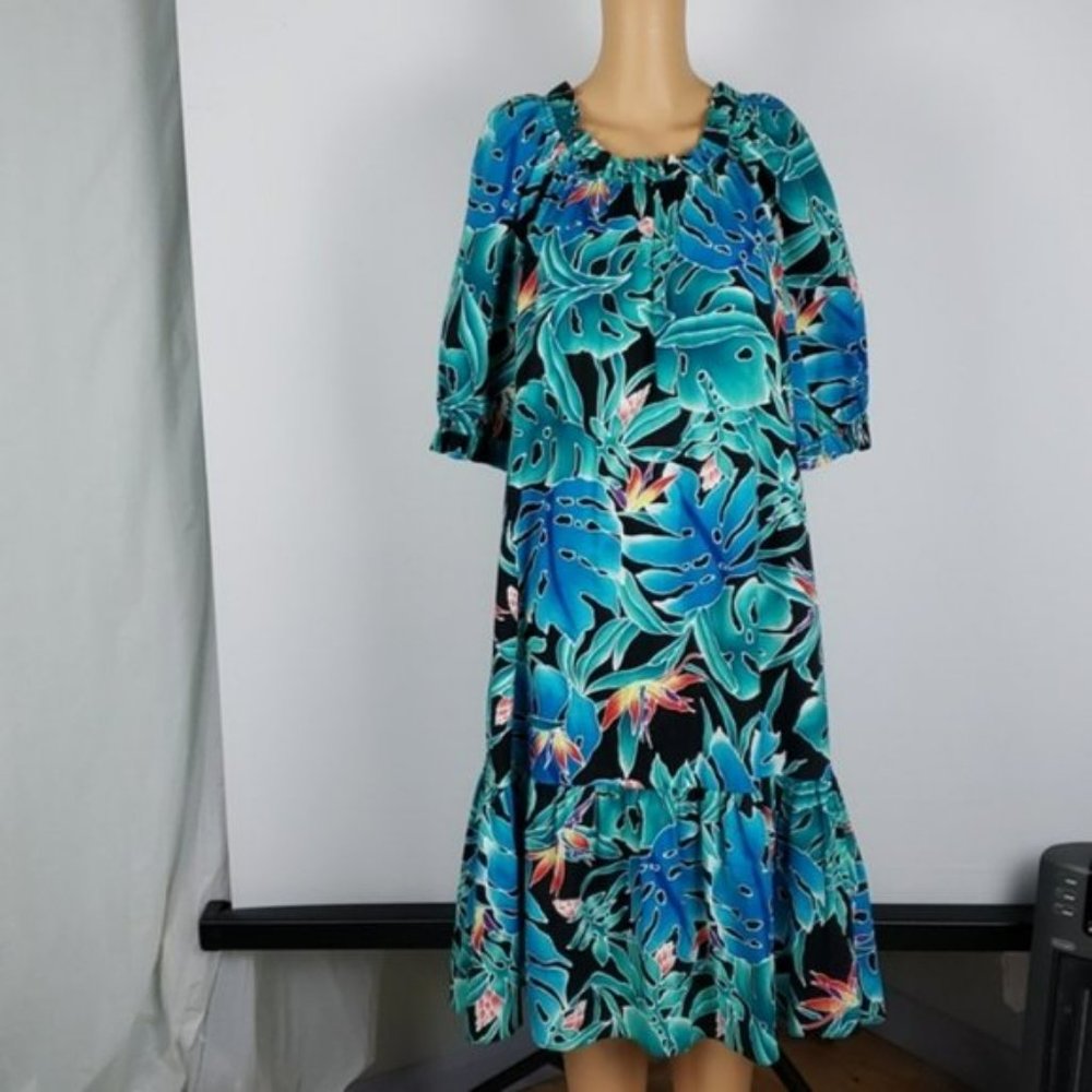 Vintage 80s Hilo Hattie Dress Bird of Paradise